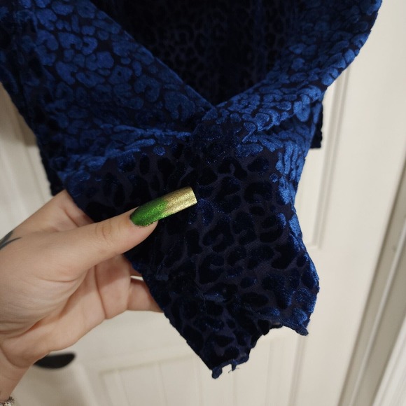 Free Press Bodysuit Womens L Blue Velvet Burnout Leopard Long Sleeve Stretch New - Picture 7 of 12